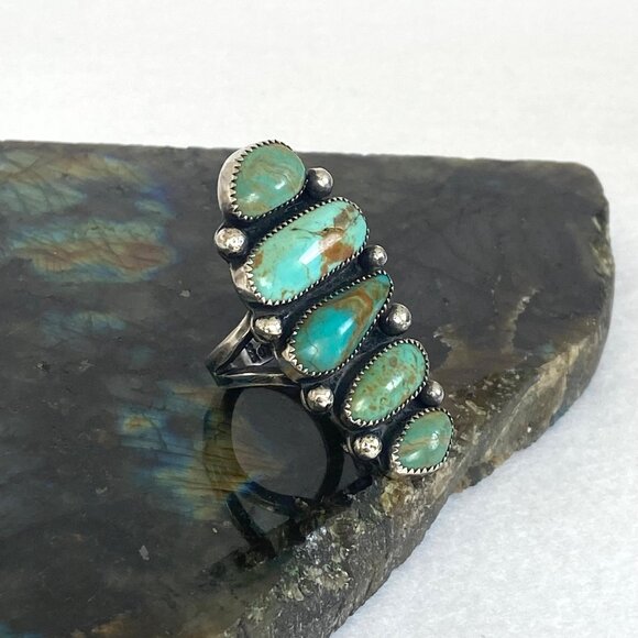 VTG Sterling Silver 925 LS Larry Sandoval Huge Unisex Turquoise Knuckle Ring - Picture 4 of 16